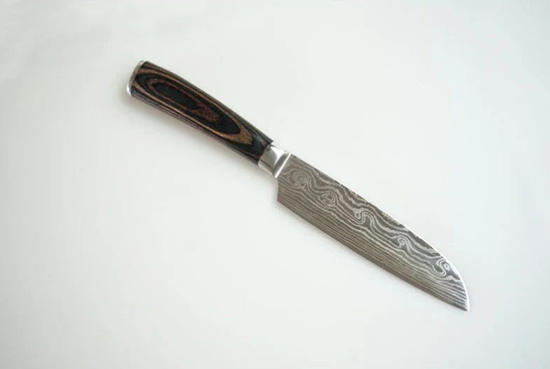 Premium 8-Piece Damascus Steel Kitchen Knife Set with Razor-Sharp Blades and Ergonomic Wooden Handles