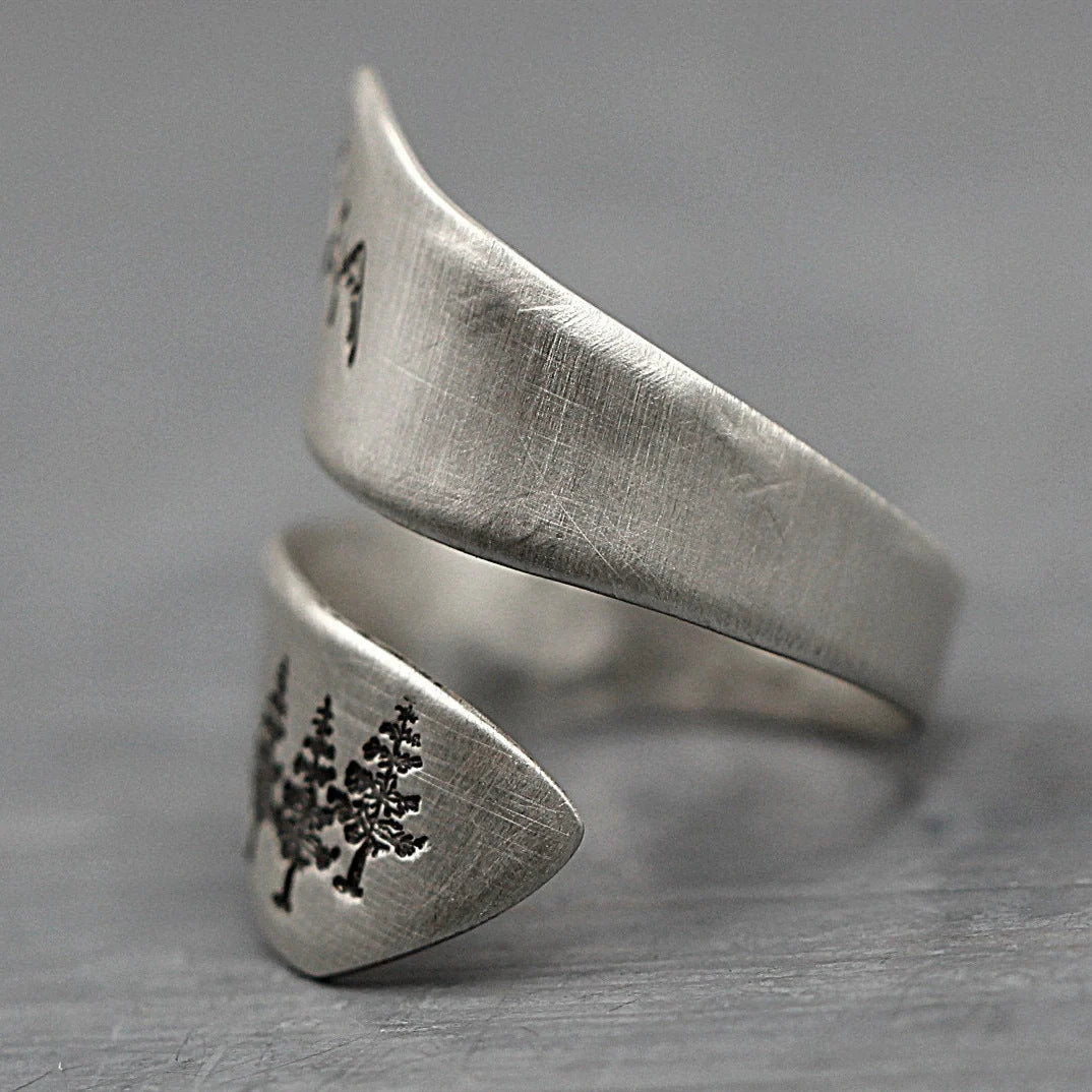 Elegant forest-themed adjustable ring with premium alloy construction and a comfortable, customizable fit
