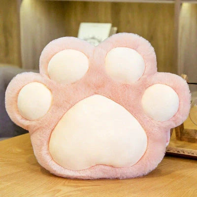 Plush office chair cushion with adorable paw-shaped design in various colors and sizes