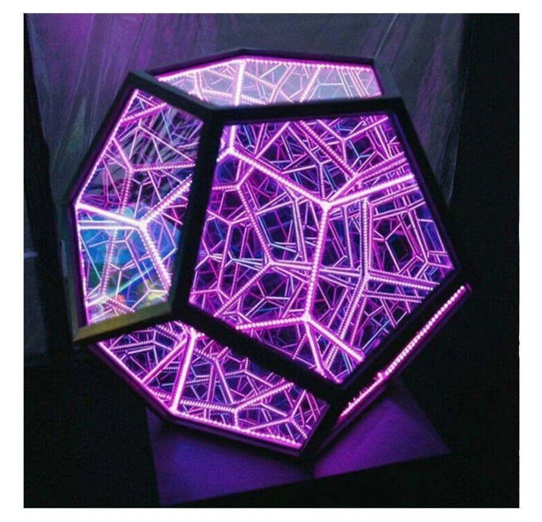 Elegant geometric colour-changing decorative lamp with glass and anodized aluminium construction