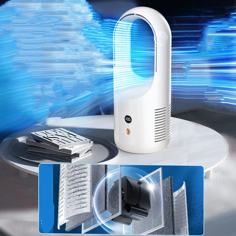 Powerful bladeless fan with sleek design and quiet operation for efficient cooling