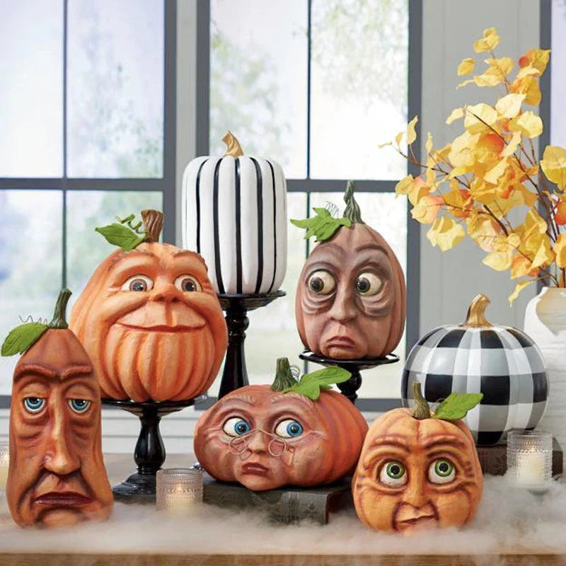 A collection of hand-crafted pumpkin decorations in various sizes, perfect for adding an enchanting touch to your Halloween celebrations.