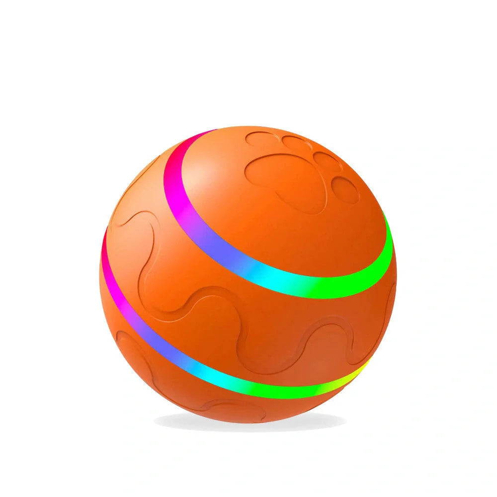 Automatic rotating cat toy in orange, yellow, and pink with USB charging