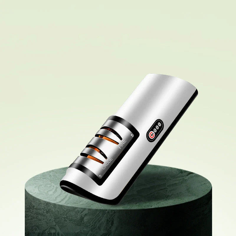 Premium electric knife sharpener with clear, soft-touch surface and precision grinding design for effortless blade sharpening