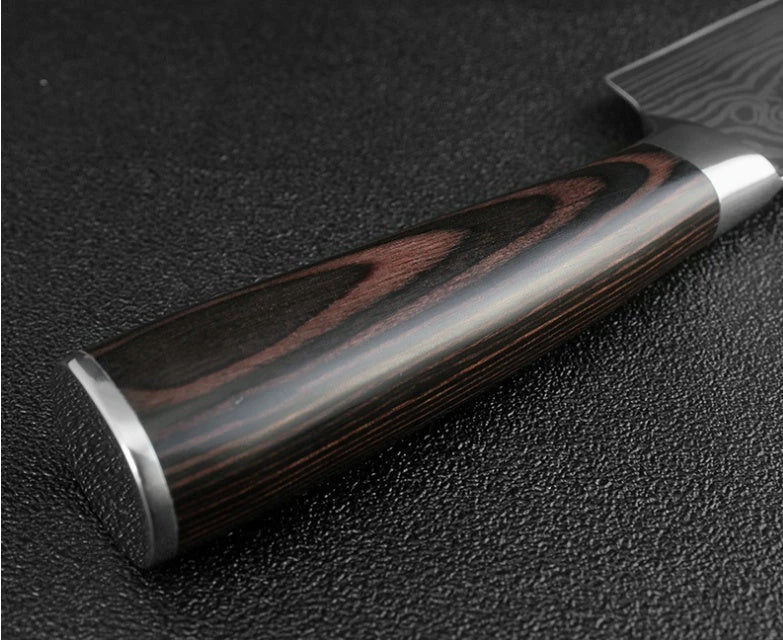 Premium 8-Piece Damascus Steel Kitchen Knife Set with Razor-Sharp Blades and Ergonomic Wooden Handles