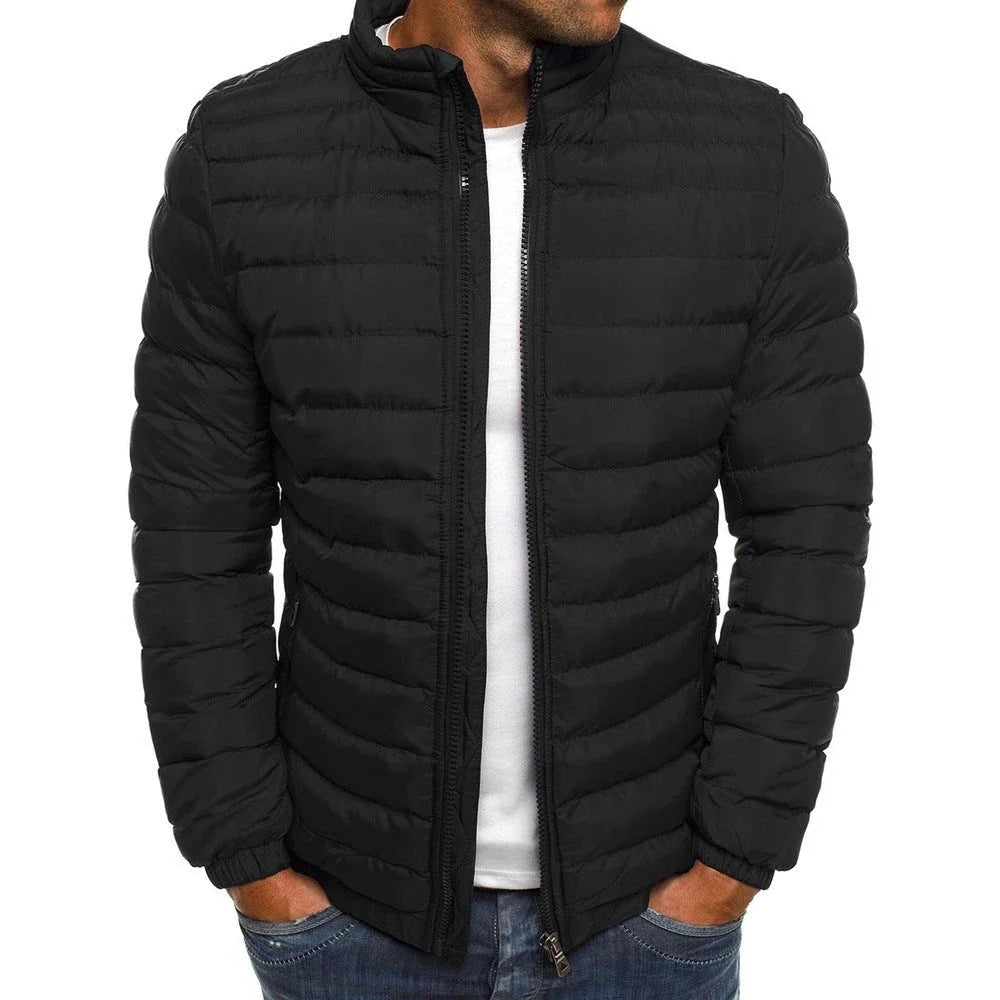 Premium men's insulated jacket in a variety of vibrant colors, featuring a durable, water-resistant outer shell and cozy polyester fiber insulation for warmth and comfort during outdoor activities.