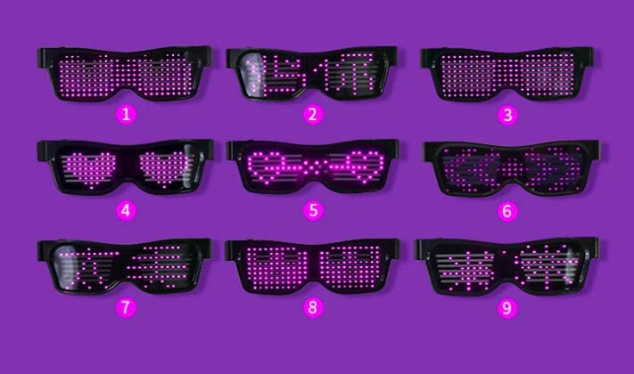 Multicolor LED party glasses with dynamic flashing light effects, suitable for various events and celebrations