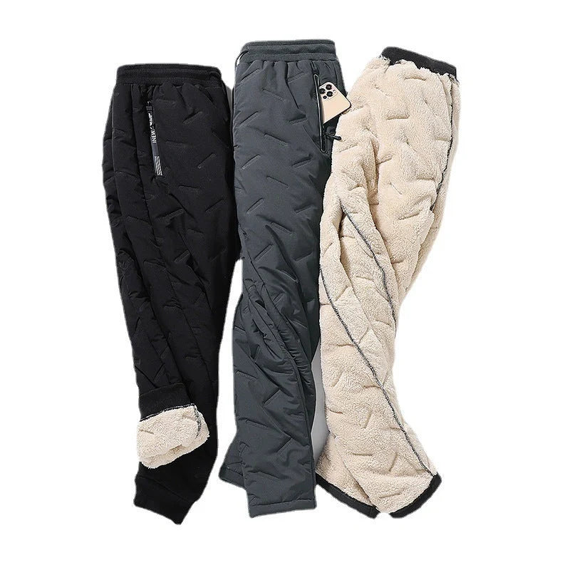 Men's padded cotton trousers with cashmere lining in black and grey