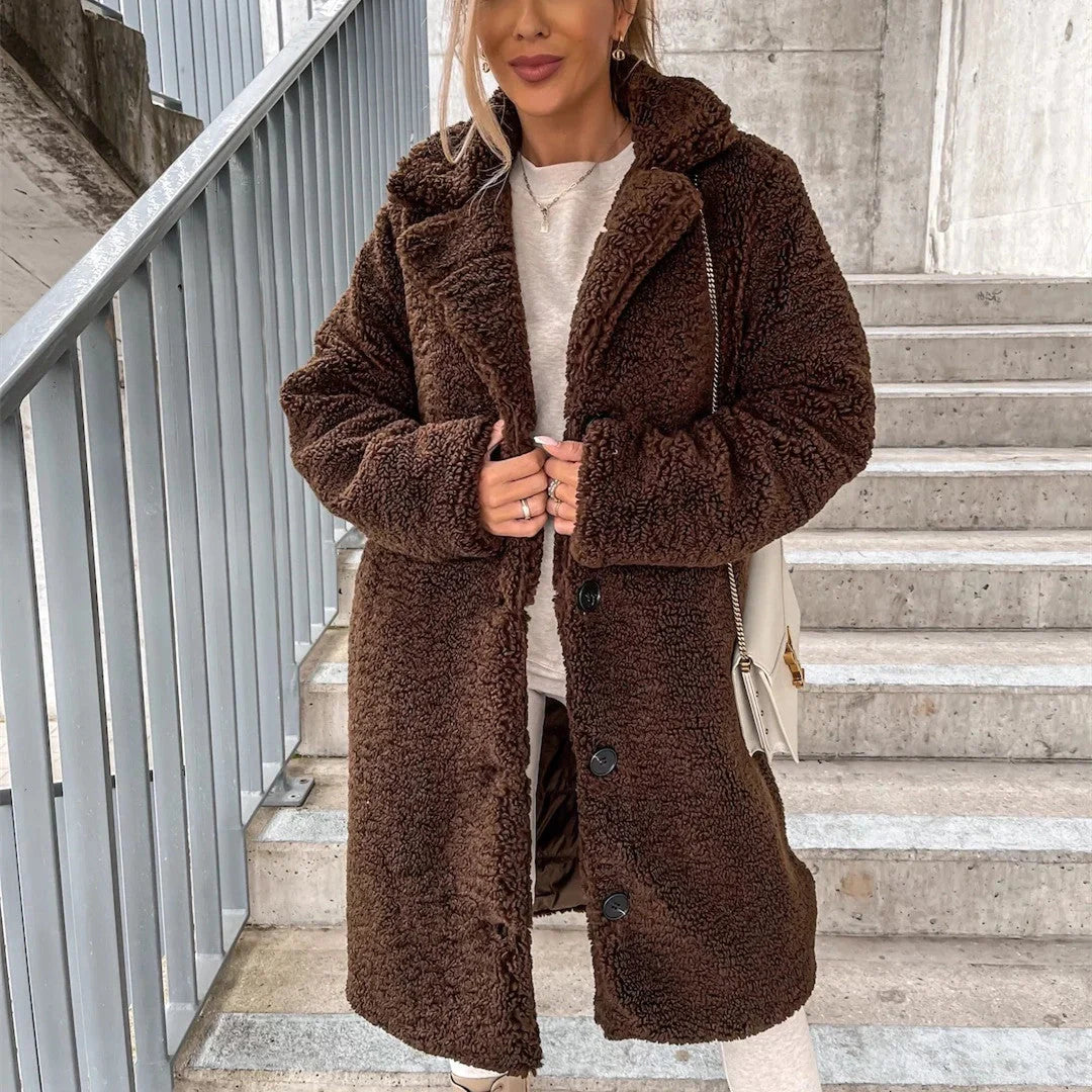 Stylish women's long-sleeved plush lapel jacket in various colours