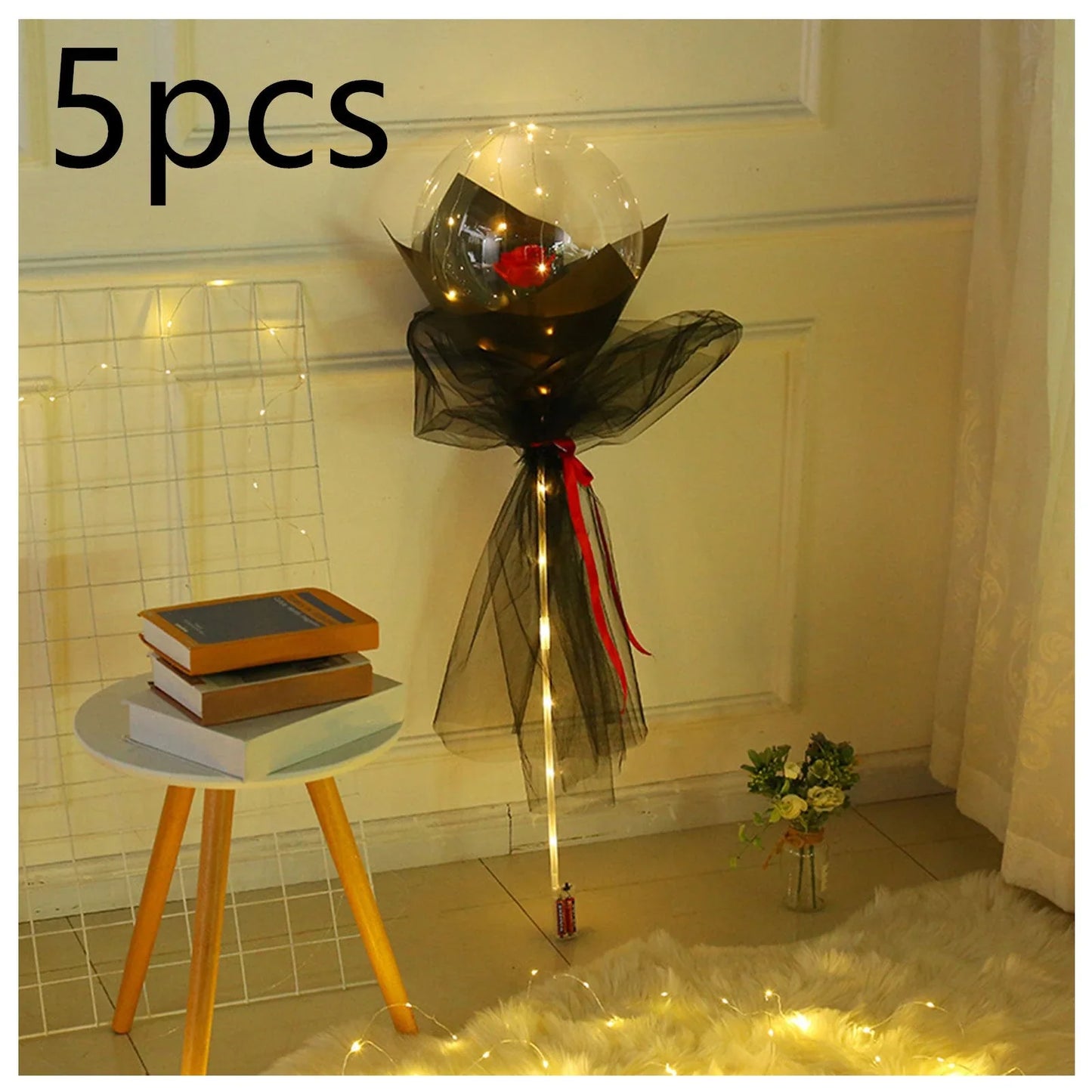 A luminous bouquet of glowing rose-shaped balloons, creating a magical and enchanting display.