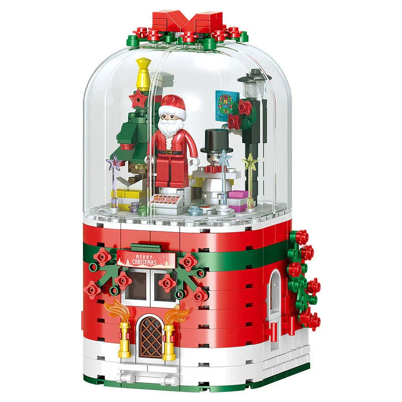 LED light Christmas building blocks Santa Claus spinning music box with creative mosaic-style design