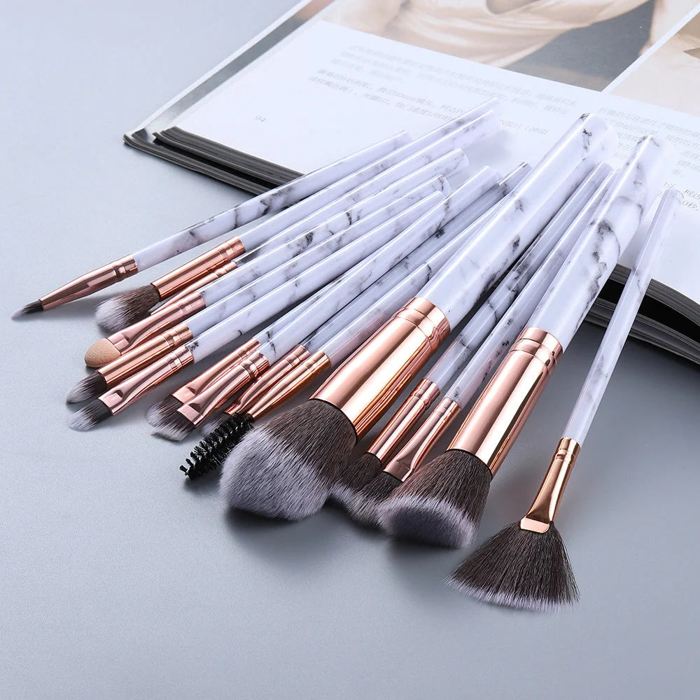 15 Marbled Design Makeup Brushes Set in various colours with roll-up case