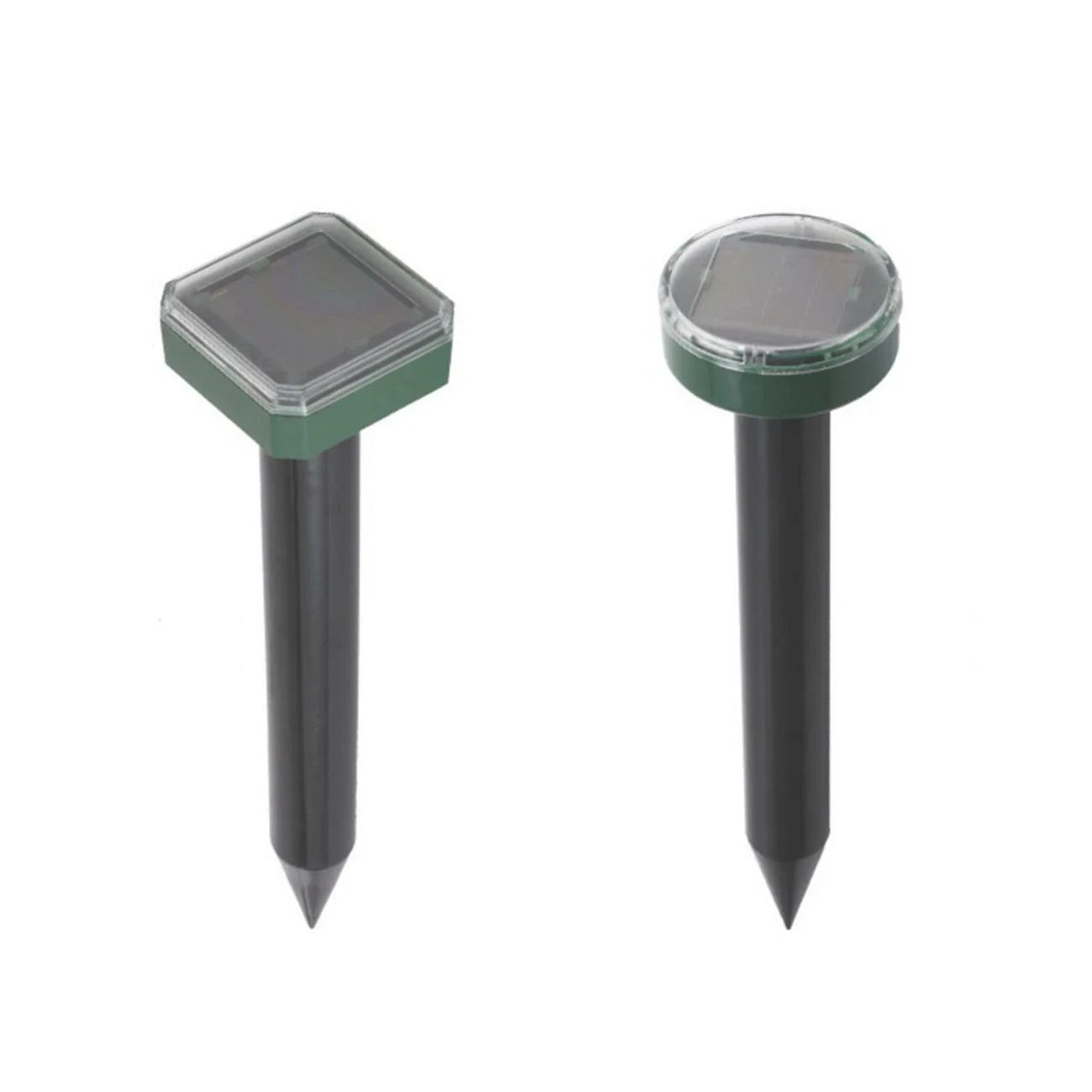 Solar-powered ultrasonic pest deterrent device for repelling moles, rats, snakes, and other burrowing pests from gardens and outdoor spaces