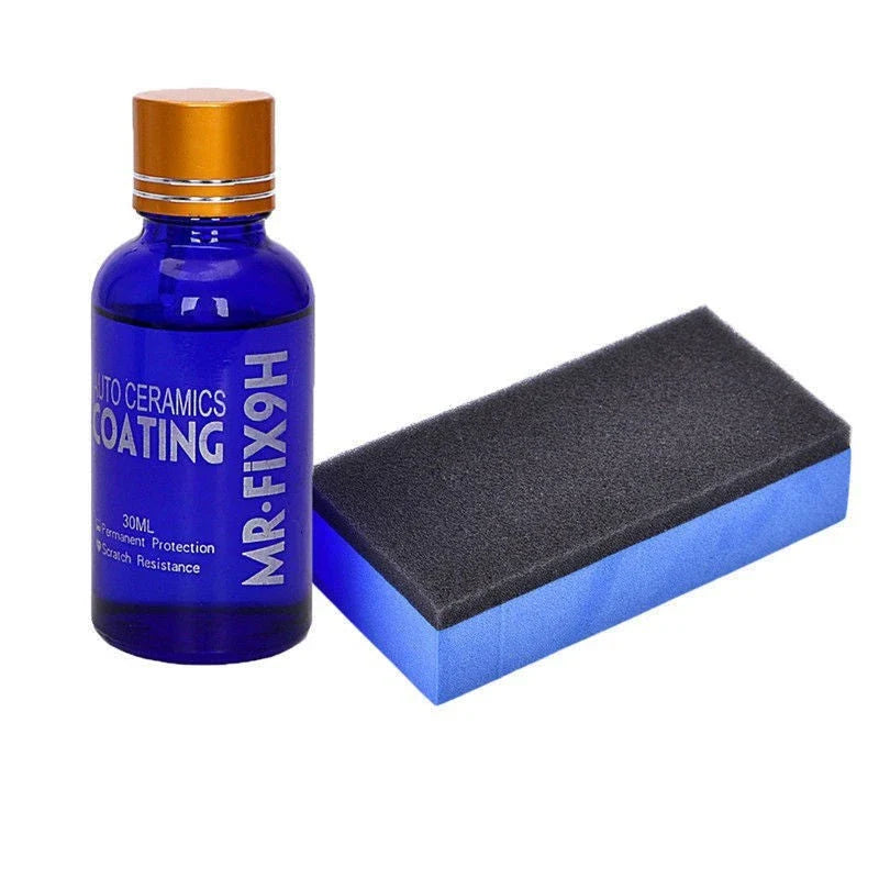 A bottle of high-performance ceramic car coating that protects against scratches, fading and environmental damage for a long-lasting, mirror-like shine.