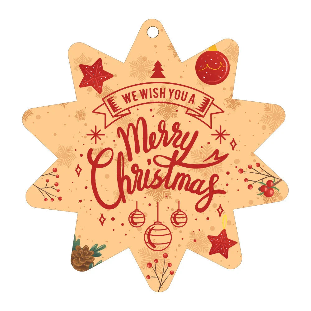 Festive car ornament hanging from rearview mirror with Christmas designs