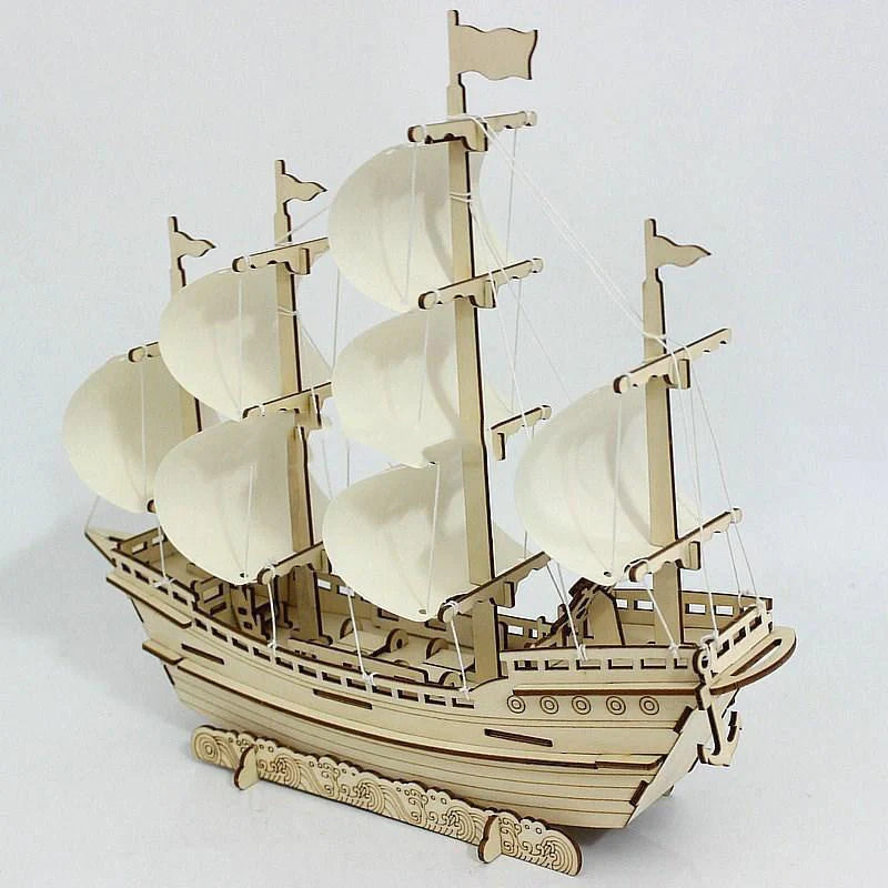Handmade wooden sailboat model DIY kit for educational and decorative use