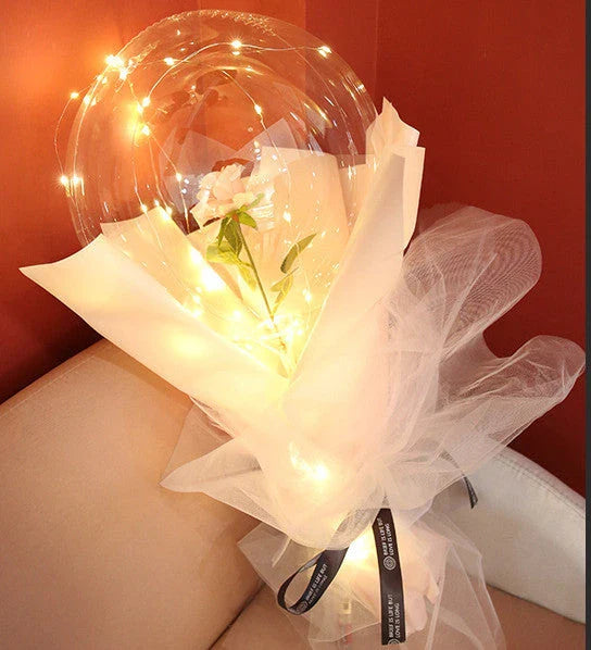A luminous bouquet of glowing rose-shaped balloons, creating a magical and enchanting display.