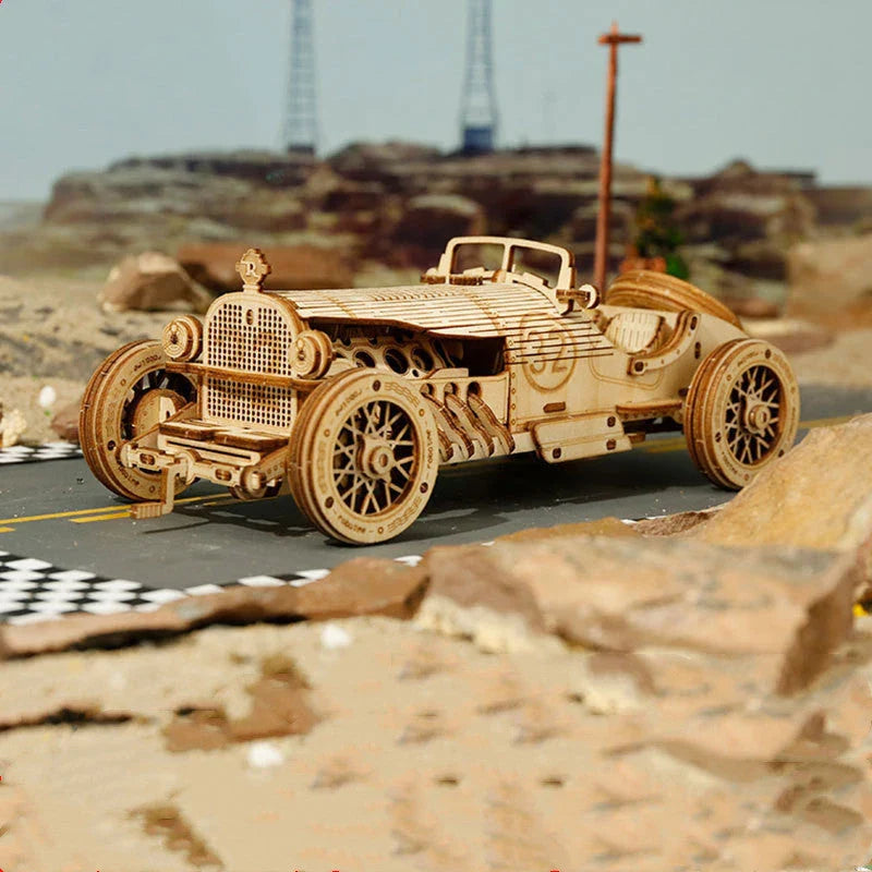 Premium wooden train model kit with detailed components and instructions for DIY assembly