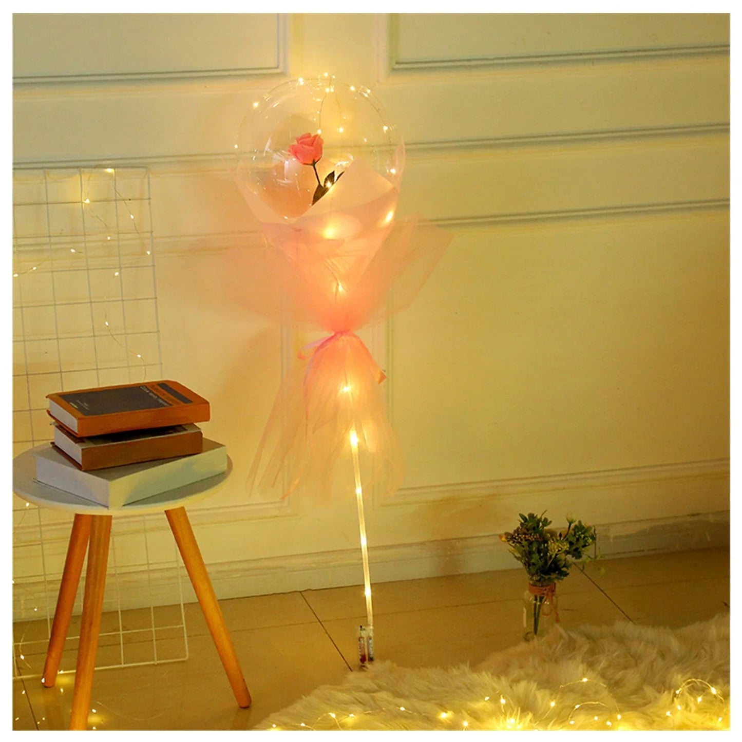 A luminous bouquet of glowing rose-shaped balloons, creating a magical and enchanting display.