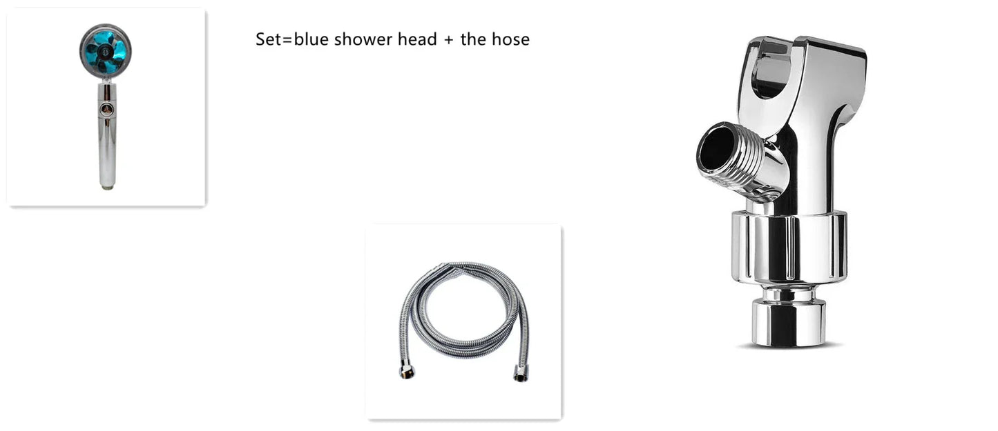 360-degree rotating high-pressure shower head with built-in fan and adjustable water spray