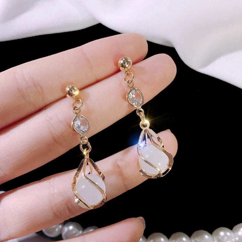 Crystal opal water drop earrings with electroplated finish in various colors