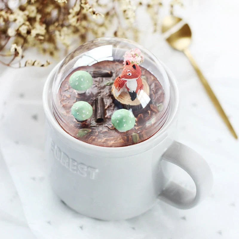 Micro Landscape Milk Cup with embossed letters and colourful glaze in fox, rabbit, squirrel, and fawn designs