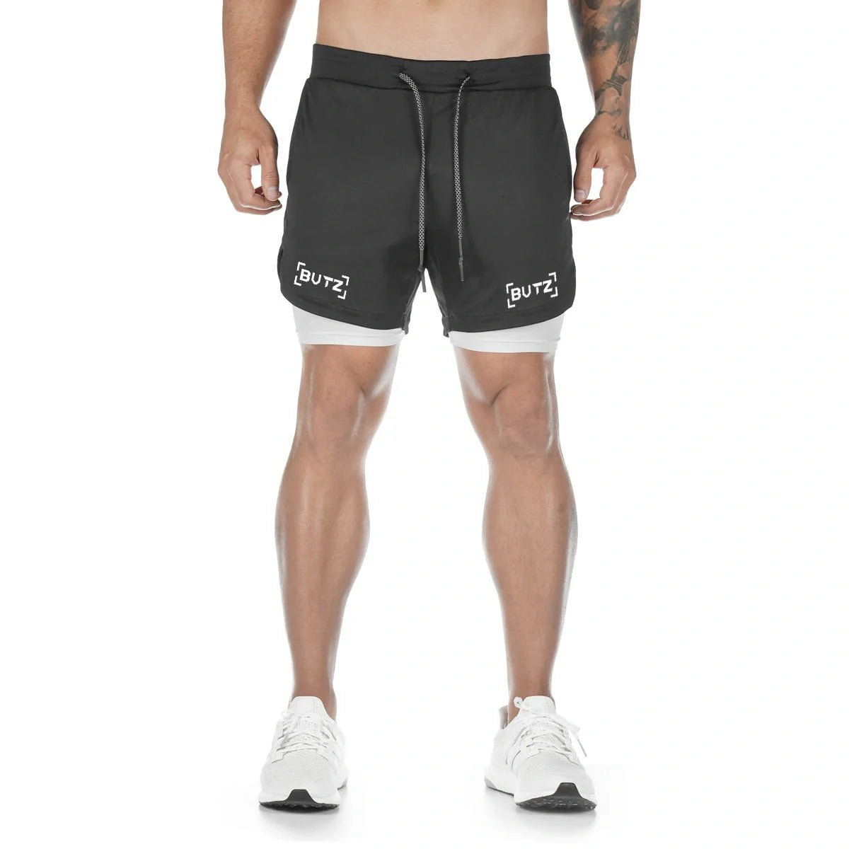 Men's quick-dry nylon sports shorts in grey, black, and khaki camouflage