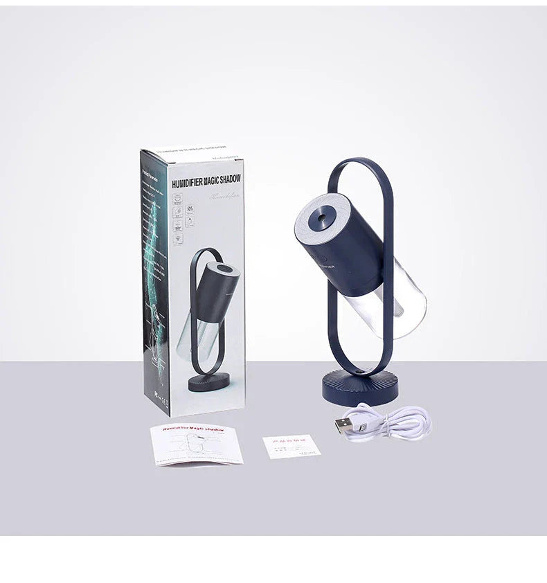 Compact USB Powered Desktop Humidifier with Ambient Lighting, featuring adjustable mist nozzle and romantic starry projection