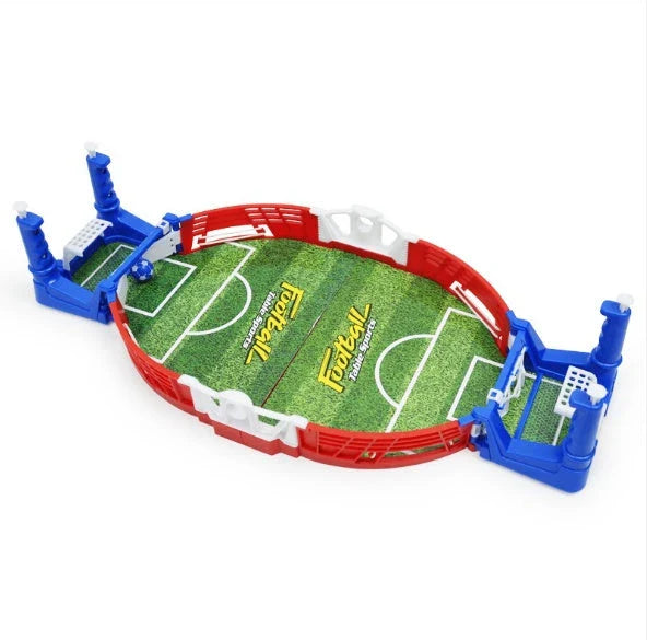 Portable tabletop mini soccer board game with blue plastic construction, perfect for indoor sports and family fun
