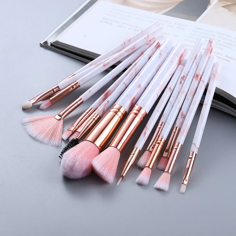 15 Marbled Design Makeup Brushes Set in various colours with roll-up case