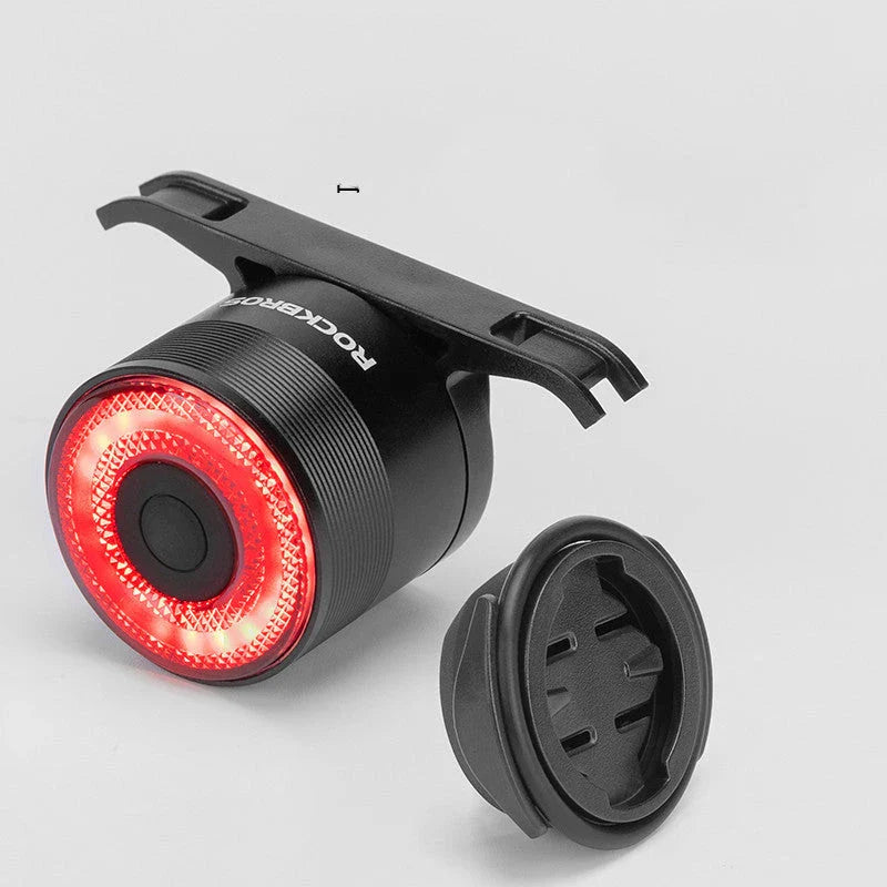 Premium bicycle rear light with intelligent brake sensing, bright LED lights, and durable aluminium alloy construction