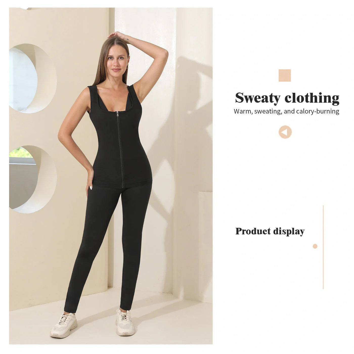Stylish women's zip vest shapewear sweatshirt in black, perfect for layering or wearing solo.