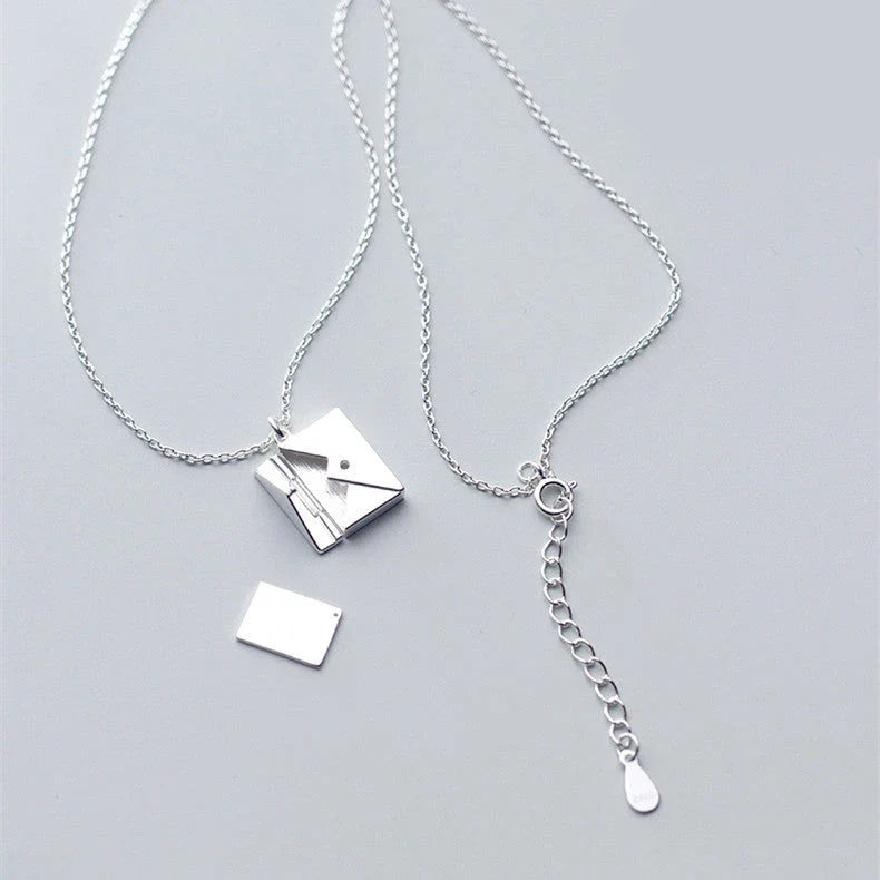 Elegant titanium steel envelope pendant necklace with adjustable chain, versatile for any occasion