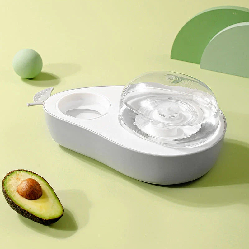 Automatic avocado-shaped pet feeder and water dispenser with dual bowls for cats and dogs