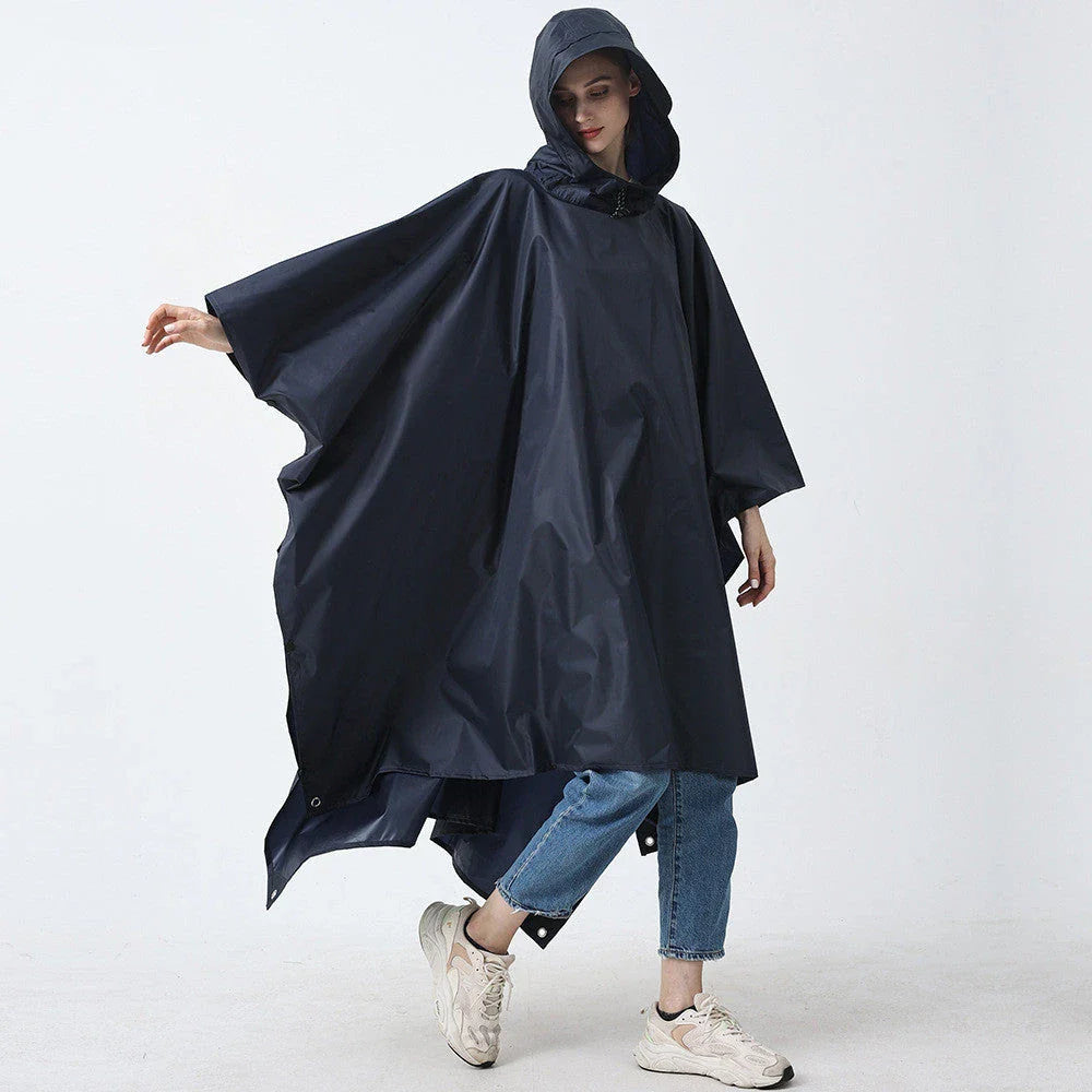 A durable and versatile rain poncho that transforms into a camping mat or cycling cover, perfect for outdoor adventures.