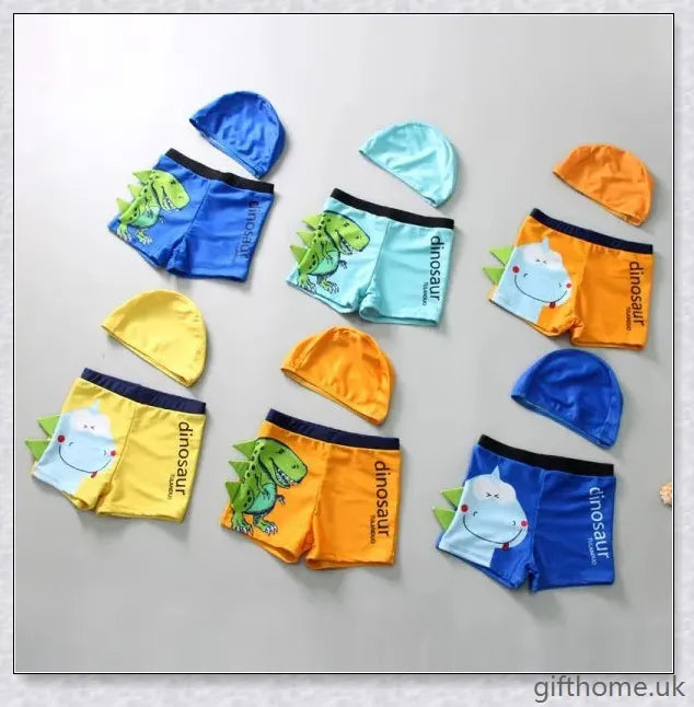 A pair of boxer shorts featuring a vibrant Tyrannosaurus Rex print on a polyester fabric background