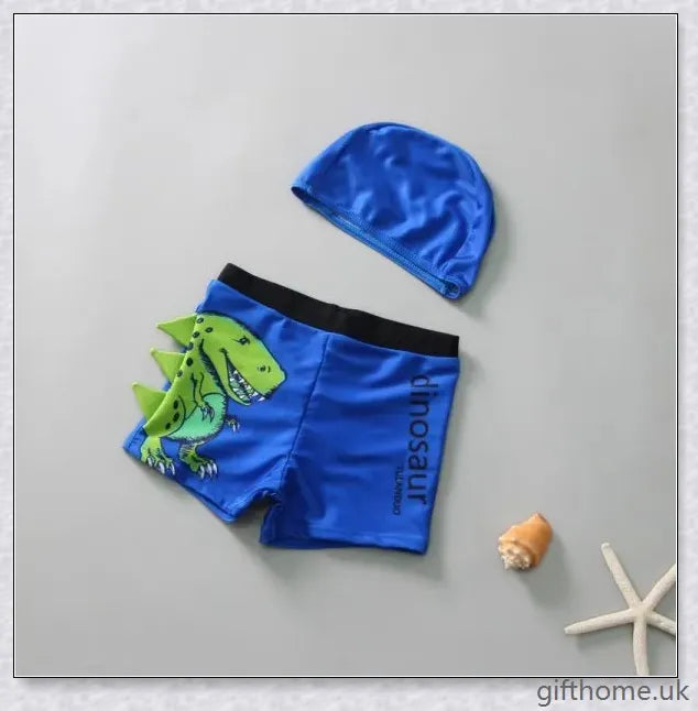 A pair of boxer shorts featuring a vibrant Tyrannosaurus Rex print on a polyester fabric background