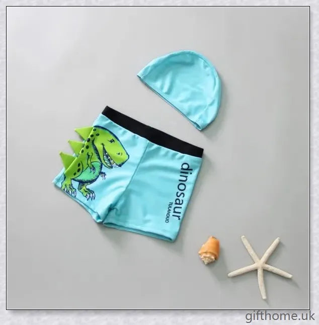 A pair of boxer shorts featuring a vibrant Tyrannosaurus Rex print on a polyester fabric background