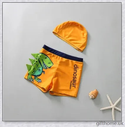 A pair of boxer shorts featuring a vibrant Tyrannosaurus Rex print on a polyester fabric background