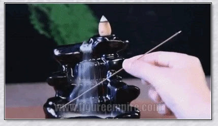 Ceramic multi-layer waterfall aromatherapy incense burner with smoky backflow effect and 20 assorted fragrant incense cones