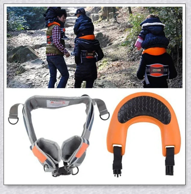 A parent carrying their child hands-free using the Hands-Free Shoulder Carrier, a versatile and comfortable child-carrying accessory.