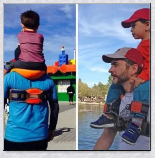 A parent carrying their child hands-free using the Hands-Free Shoulder Carrier, a versatile and comfortable child-carrying accessory.