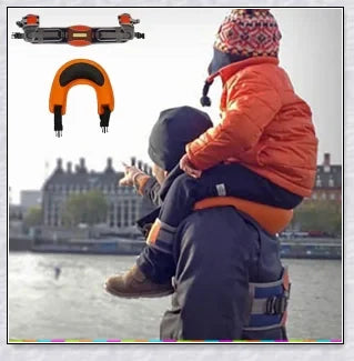 A parent carrying their child hands-free using the Hands-Free Shoulder Carrier, a versatile and comfortable child-carrying accessory.