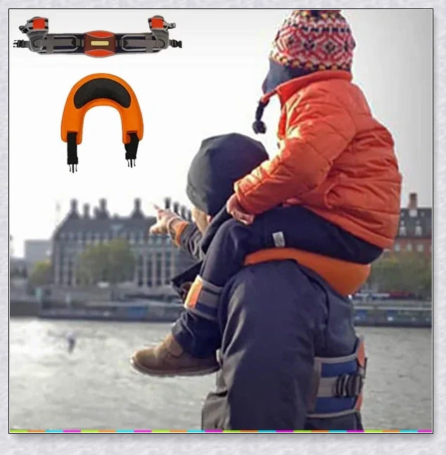 A parent carrying their child hands-free using the Hands-Free Shoulder Carrier, a versatile and comfortable child-carrying accessory.