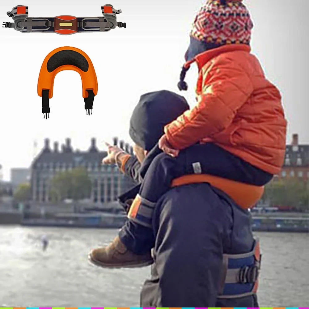 A parent carrying their child hands-free using the Hands-Free Shoulder Carrier, a versatile and comfortable child-carrying accessory.