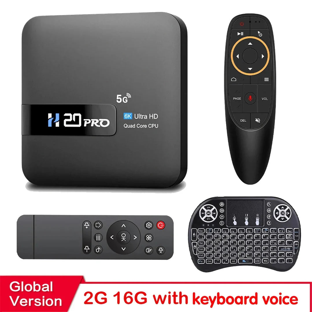 H20PRO Smart Android TV Box with 4K, 16GB, dual-band Wi-Fi, and media player capabilities