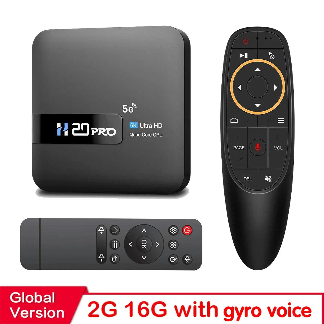 H20PRO Smart Android TV Box with 4K, 16GB, dual-band Wi-Fi, and media player capabilities