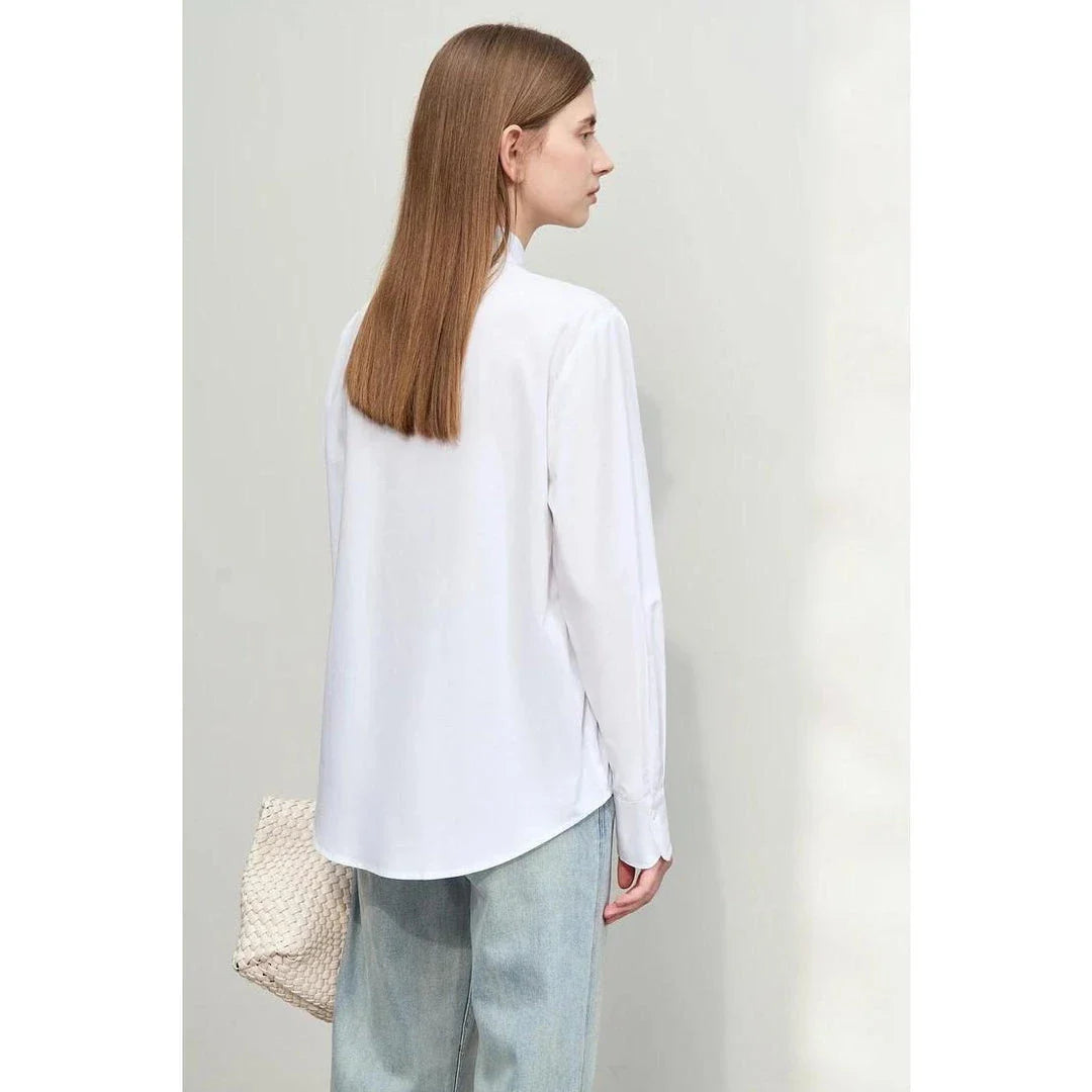 Elegant spring blouse with stand collar, floral pattern, and loose fit for women