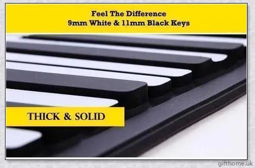 Portable electric piano with 88 or 61 keys, high-quality sound, and a compact, rollup design for easy transport