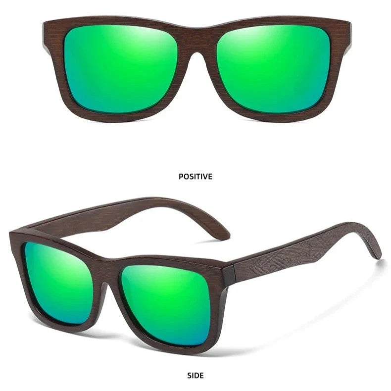 Natural bamboo wooden polarized sunglasses for men with multi-coated lenses and gift box